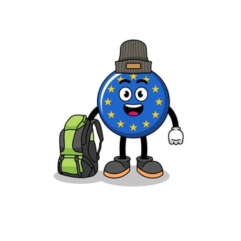 Illustration of europe flag mascot as a hiker vector