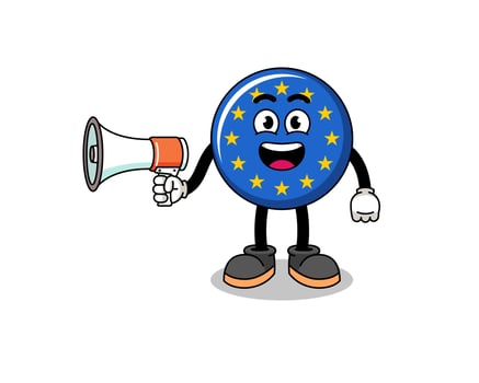 europe flag cartoon illustration holding megaphone vector
