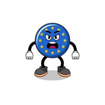 europe flag cartoon illustration with angry expression vector