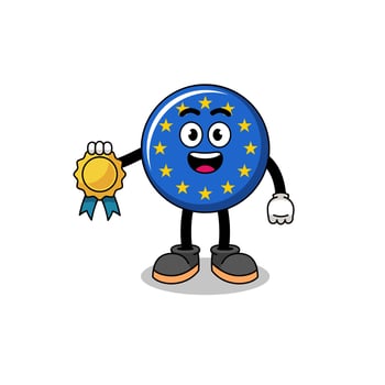 europe flag cartoon illustration with satisfaction guaranteed medal vector