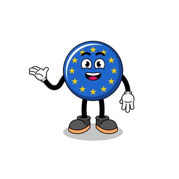 europe flag cartoon with welcome pose vector