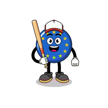 europe flag mascot cartoon as a baseball player vector