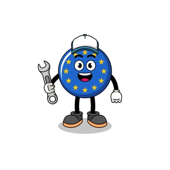 europe flag illustration cartoon as a mechanic vector