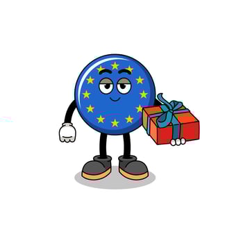 europe flag mascot illustration giving a gift vector