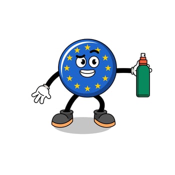 europe flag illustration cartoon holding mosquito repellent vector
