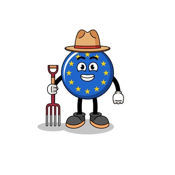 Cartoon mascot of europe flag farmer vector