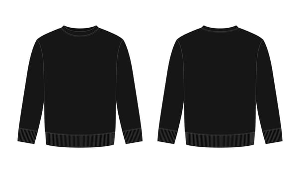Blank childrens sweatshirt technical sketch. Black color. Kids wear jumper design template. vector