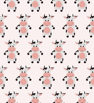 Seamless funny pattern with doodle cartoon cow vector