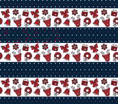 Knitted Christmas and New Year pattern. Wool Knitting Sweater Design. Wallpaper wrapping paper textile print. vector