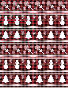 Buffalo plaid Christmas Jingle Bells on the background of the music page. Festive seamless pattern. Vector illustration.