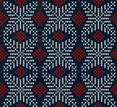 Knitted Christmas and New Year pattern. Wool Knitting Sweater Design. Wallpaper wrapping paper textile print. vector