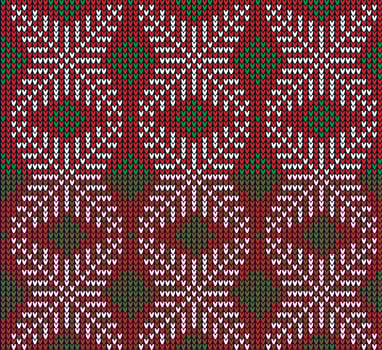 Knitted Christmas and New Year pattern. Wool Knitting Sweater Design. Wallpaper wrapping paper textile print. vector