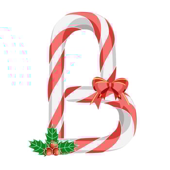 Letter B in Christmas candy canes with decorations vector