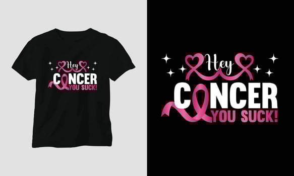 hey, cancer you suck - World Cancer Day Design with Ribbon, Sign, Love, Fist, and Butterfly vector
