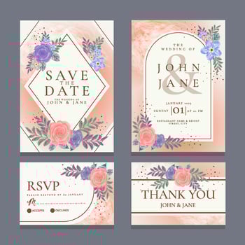 Pink Wedding Invitation with Watercolor Floral vector