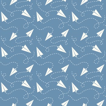 Paper Plane Seamless Pattern with Blue Background vector