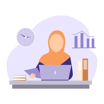Muslim Woman Working on The Laptop in The Office vector