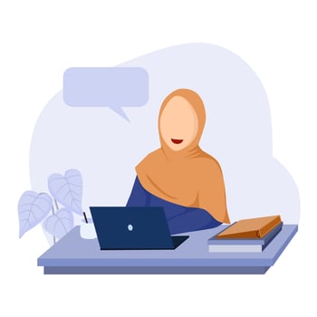 muslim woman working on the laptop in the office vector