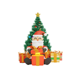 3d rendering of santa opening gifts png