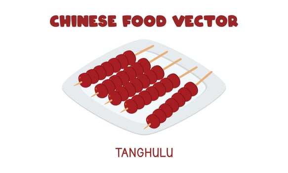 Chinese Tanghulu Sugar-coated fruits flat vector design illustration, clipart cartoon. Asian food style. Chinese cuisine. Chinese food