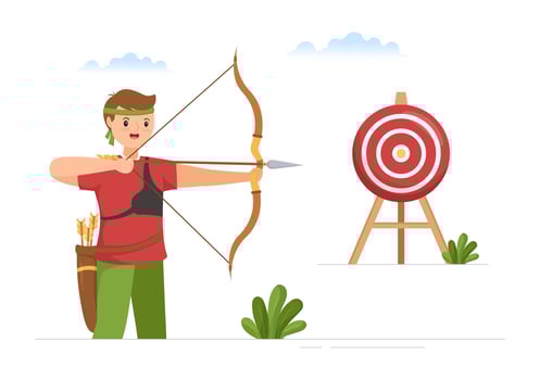 Archery Sport with Bow and Arrow Pointing at Target for Outdoor Recreational Activity in Flat Cartoon Hand Drawn Template Illustration vector