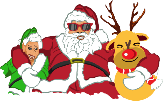 Santa Claus and his friends Elf and Rudolph Reindeer Drawing png