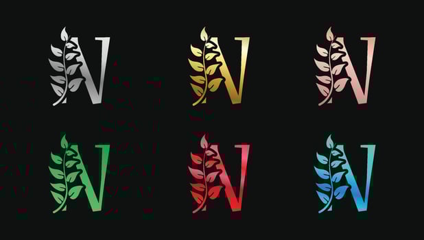 Decorative letter N in Metallic Colors name initial modern logo design template vector