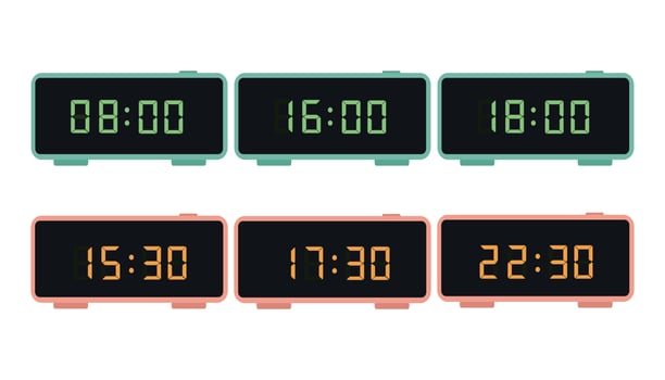 A set of digital clocks. Electronic numbers. Vector illustration