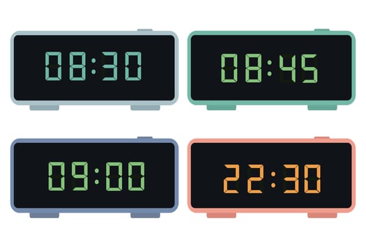 A set of digital clocks. Electronic numbers. Vector illustration