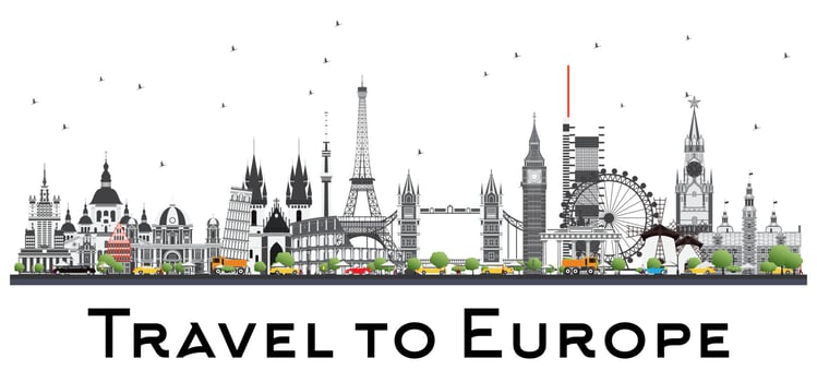 Famous Landmarks in Europe. Vector Illustration.
