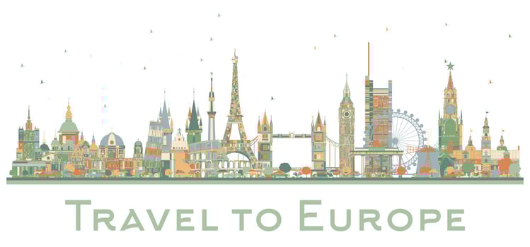 Famous Landmarks in Europe. Vector Illustration.