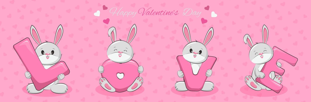 Cute bannies for valentine's day, funny banner design, and cartoon character vector