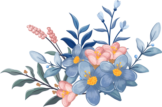 Blue Flower Arrangement with watercolor style png