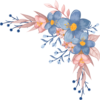 Blue Flower Arrangement with watercolor style png