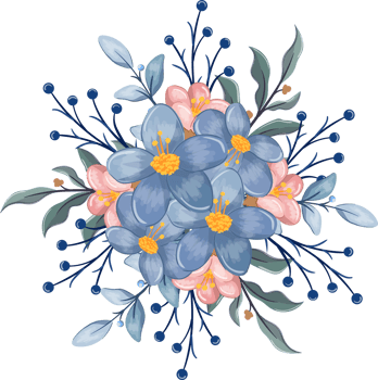 Blue Flower Arrangement with watercolor style png