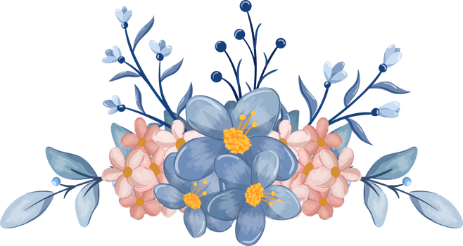 Blue Flower Arrangement with watercolor style png