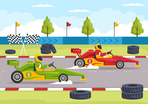 Karting Sport with Racing Game Go Kart or Mini Car on Small Circuit Track in Flat Cartoon Hand Drawn Template Illustration vector