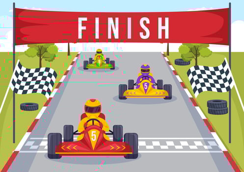 Karting Sport with Racing Game Go Kart or Mini Car on Small Circuit Track in Flat Cartoon Hand Drawn Template Illustration vector