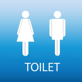 Toilet Sign in simple white color, blue background, vector pro
