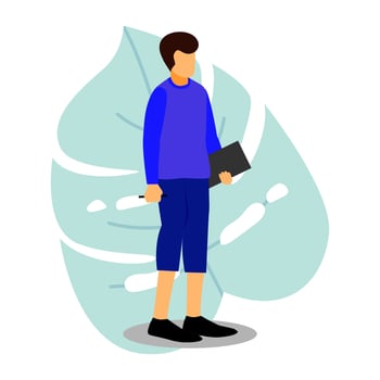 Vector illustration design of man standing holding notes