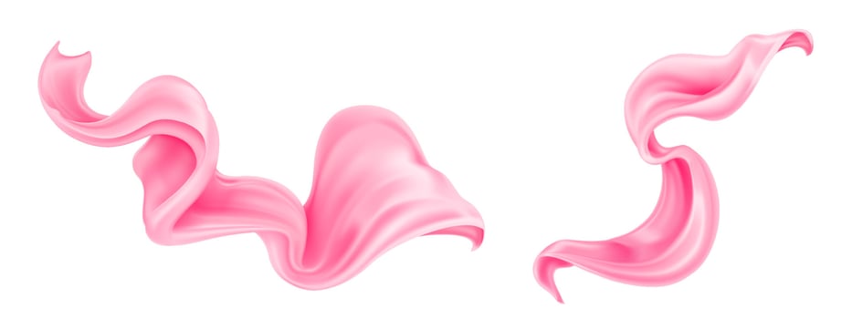 Silk flying cloth, pink satin ribbon, fabric scarf vector
