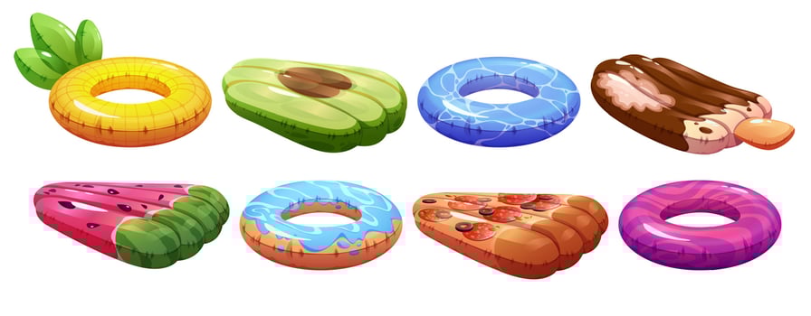 Set of swimming inflatable rings and mattresses vector