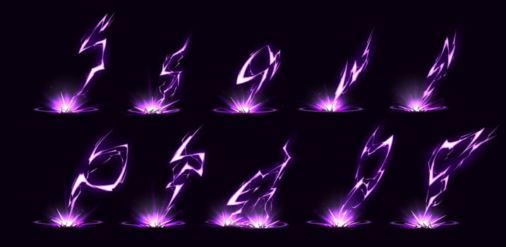 Lightnings, purple thunderbolts hit ground vector