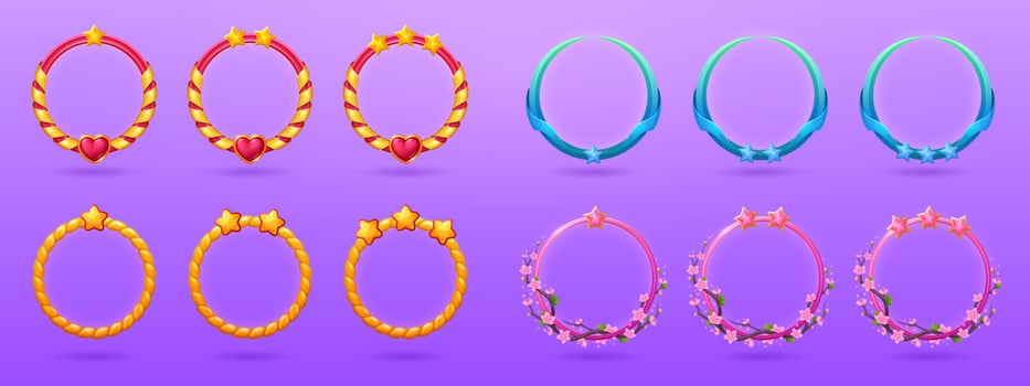 Glossy circle ranking frames with stars vector