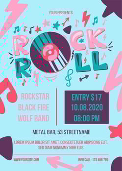 Rock and roll party vector poster template