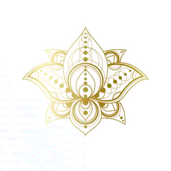Lotus flower with geometric golden ornament vector linear illustration