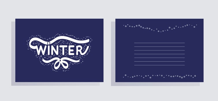 Postcards Winter with snowflak. Blue and white. Cover and back for card. Vector illustration.
