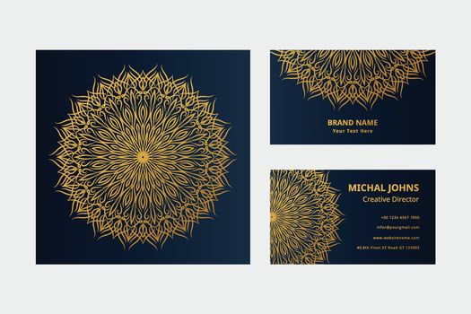 Gold business cards with flower oriental mandala pro vector