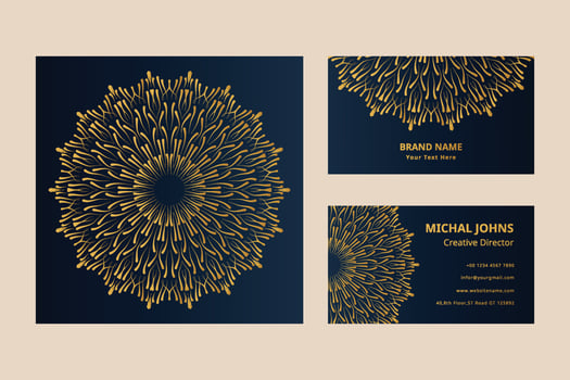 Gold business cards with flower oriental mandala pro vector