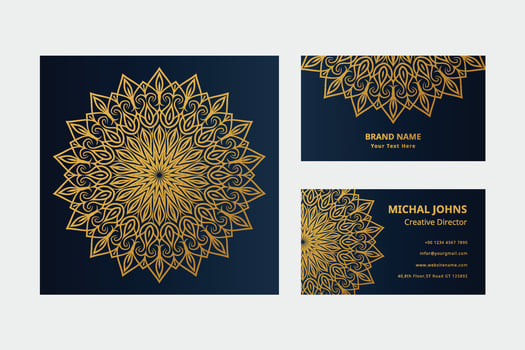 Gold business cards with flower oriental mandala pro vector